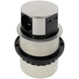 Výsuvná elektrická zásuvka TETRABOX FRENCH 3x 230V + 2x USB / Hliník