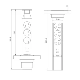 Výsuvná elektrická zásuvka SCHUKO 3x230V / černá