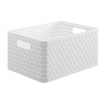 Plastový úložný box v imitaci ratanu do koupelny nebo šatny o rozměrech 190 x 278 x 368 mm a objemu 18 litrů.