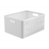 Plastový úložný box v imitaci ratanu do koupelny nebo šatny o rozměrech 215 x 330 x 430 mm a objemu 28 litrů.