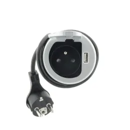 Stolní nabíjecí zásuvka COMPACT 1x230V + USB nabíjení / Hliník
