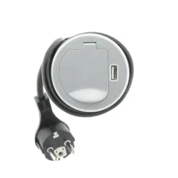 Stolní nabíjecí zásuvka COMPACT 1x230V + USB nabíjení / Hliník