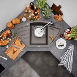 Kameninový rohový dřez Blanco ZIA 9 E / Šedá vulkán