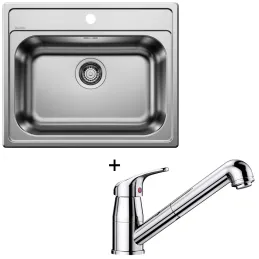 Set Blanco Nerezový dřez DANA 6 + Baterie DARAS-S se sprškou / Lesklý chrom