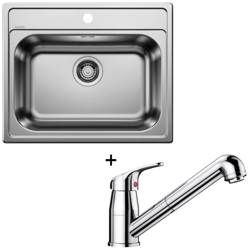 Set Blanco Nerezový dřez DANA 6 + Baterie DARAS-S se sprškou / Lesklý chrom