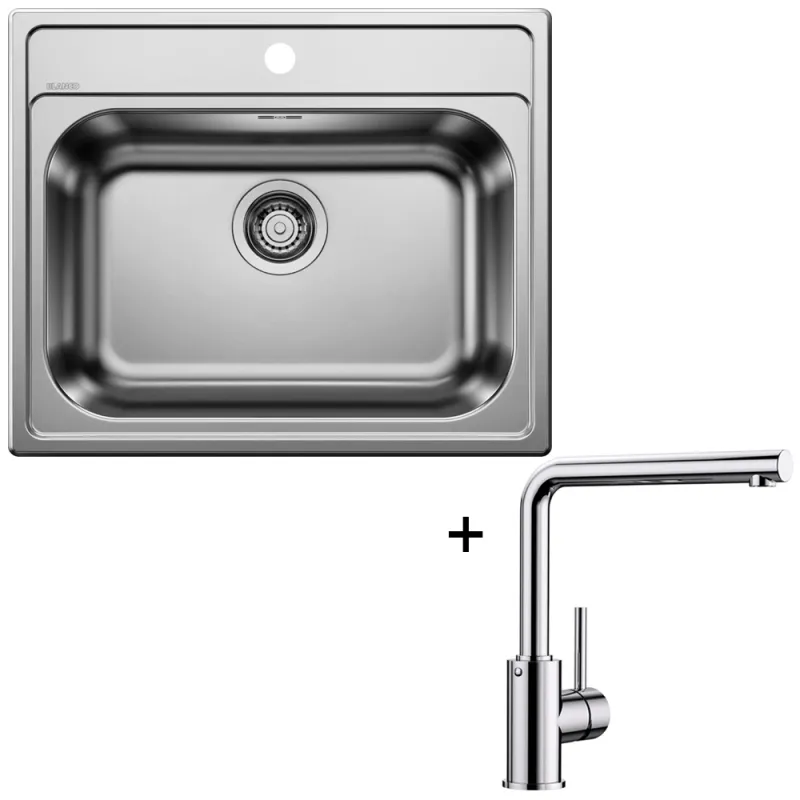 Set Blanco Nerezový dřez DANA 6 + Baterie MILA / Lesklý chrom