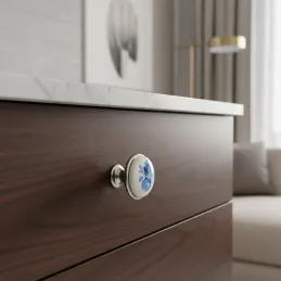 Úchytka knopka ORIENT / Porcelán s motivem - modrá růže