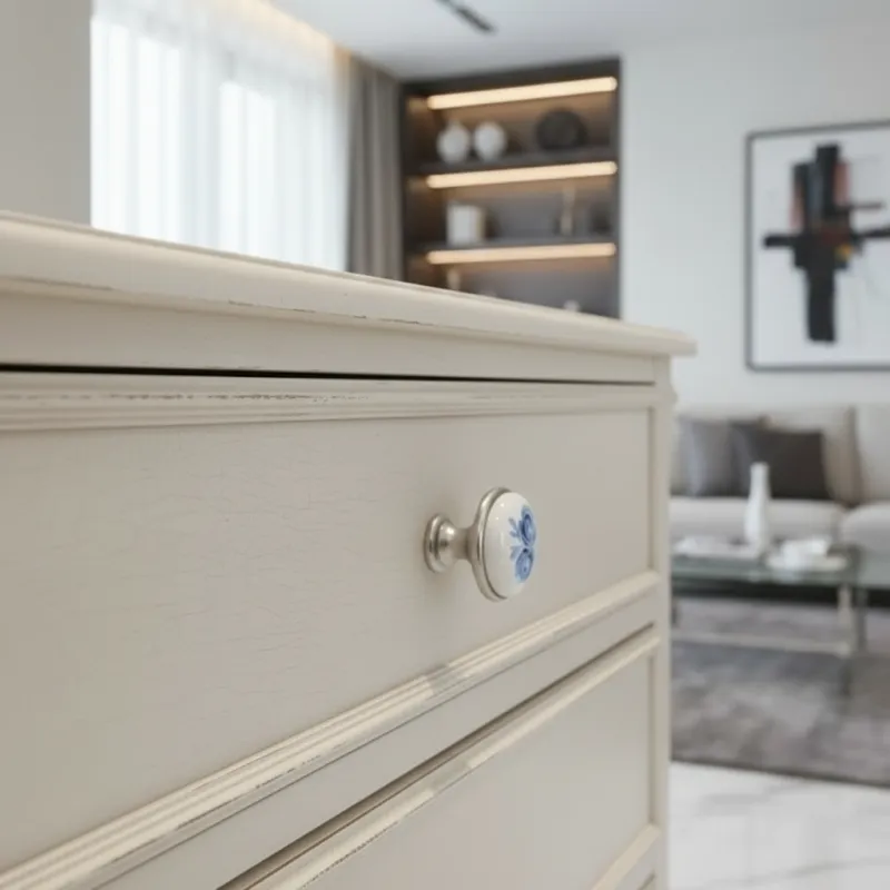 Úchytka knopka ORIENT / Porcelán s motivem - modrá růže