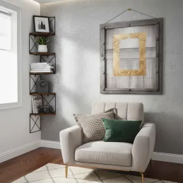 Rohový regál REGALO SHELF / Černý mat - vintage dřevo