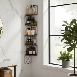 Rohový regál REGALO SHELF / Černý mat - vintage dřevo