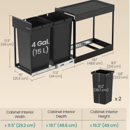 Výsuvný odpadkový koš GALAXY 300mm - 2 x15L / Černá