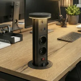 Výsuvná zásuvka LEGIA FRENCH 2x230V + USB A-C + světlo  / Černá matná