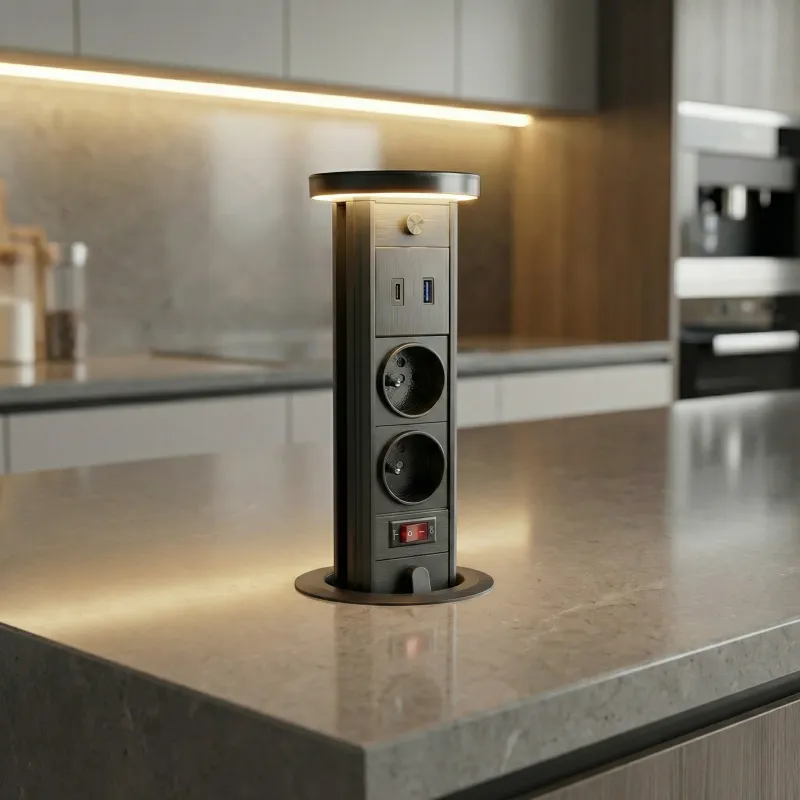 Výsuvná zásuvka LEGIA FRENCH 2x230V + USB A-C + světlo  / Černá matná