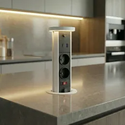 Výsuvná zásuvka LEGIA FRANCOUZSKÁ 2x230V + USB A-C + světlo / Bílá matná