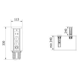 Výsuvná zásuvka LEGIA SCHUKO 2x230V + USB A-C + světlo  / Černá matná