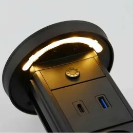 Výsuvná zásuvka LEGIA SCHUKO 2x230V + USB A-C + světlo  / Černá matná