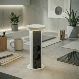 Výsuvná zásuvka LEGIA SCHUKO 2x230V + USB A-C + světlo  / Bílá matná