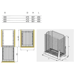 Výsuvný koš na prádlo s tlumením a uchycením na dvířka ORTA / Lesklý chrom