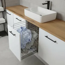 Výsuvný koš na prádlo s tlumením a uchycením na dvířka ORTA / Lesklý chrom