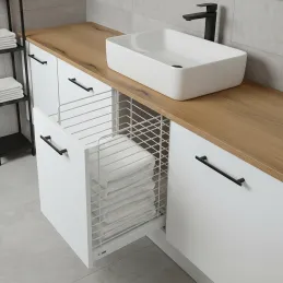 Výsuvný koš na prádlo s tlumením a uchycením na dvířka ORTA / Bílá matná