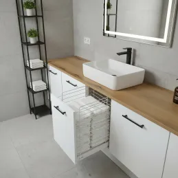 Výsuvný koš na prádlo s tlumením a uchycením na dvířka ORTA / Bílá matná