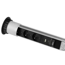 Výsuvná elektrická zásuvka ASTRA FRANCOUZSKÁ 3x230V + 2x USB nabíjení / Hliník