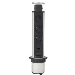 Výsuvná elektrická zásuvka ASTRA FRANCOUZSKÁ 3x230V + 2x USB nabíjení / Hliník