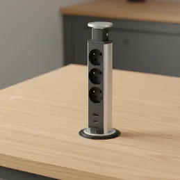 Výsuvná elektrická zásuvka ASTRA FRANCOUZSKÁ 3x230V + 2x USB nabíjení / Hliník