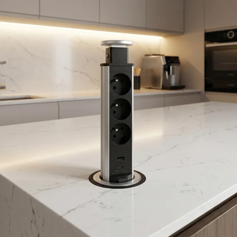 Výsuvná elektrická zásuvka ASTRA FRANCOUZSKÁ 3x230V + 2x USB nabíjení / Hliník