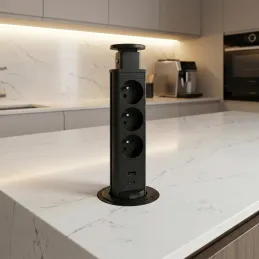 Výsuvná elektrická zásuvka ASTRA FRANCOUZSKÁ 3x230V + 2x USB nabíjení / Černá