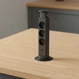 Výsuvná elektrická zásuvka ASTRA FRANCOUZSKÁ 3x230V + 2x USB nabíjení / Černá