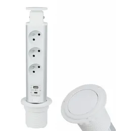Výsuvná elektrická zásuvka ASTRA FRENCH 3x230V + 2x USB nabíjení / Bílá