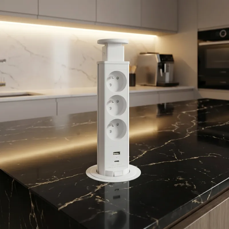Výsuvná elektrická zásuvka ASTRA FRENCH 3x230V + 2x USB nabíjení / Bílá