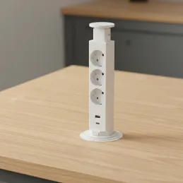 Výsuvná elektrická zásuvka ASTRA FRENCH 3x230V + 2x USB nabíjení / Bílá