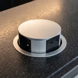 Výsuvná elektrická zásuvka TETRABOX FRENCH 3x 230V + 2x USB / Hliník