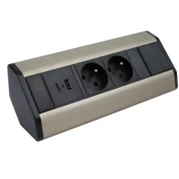 Interiérová zásuvková lišta CORNER FRENCH 2x 230V +2x USB / Černá - nerez