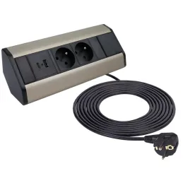 Interiérová zásuvková lišta CORNER FRENCH 2x 230V +2x USB / Černá - nerez
