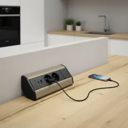 Interiérová zásuvková lišta CORNER FRENCH 2x 230V +2x USB / Černá - nerez