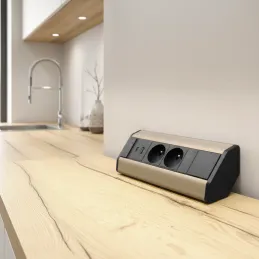 Interiérová zásuvková lišta CORNER FRENCH 2x 230V +2x USB / Černá - nerez