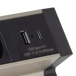 DESK 3x230V 2xUSB nabíjení / nerezová ocel