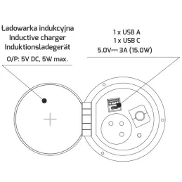 Interiérová zásuvka do stolu LUPO FRENCH 1x230V + USB A/C - Černá