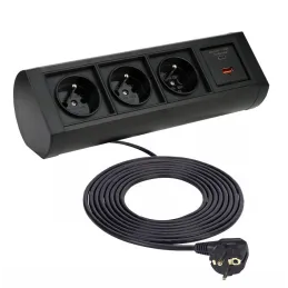 Elektrická zásuvka OFFICE 3x230V + 1xUSB C+A FRENCH / Černá matná