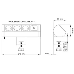 Elektrická zásuvka OFFICE 3x230V + 1xUSB C+A FRENCH / Černá matná