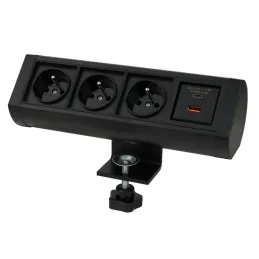 Elektrická zásuvka OFFICE 3x230V + 1xUSB C+A FRENCH / Černá matná