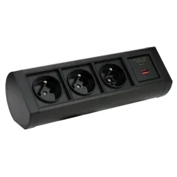 Elektrická zásuvka OFFICE 3x230V + 1xUSB C+A FRENCH / Černá matná