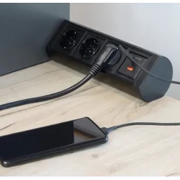 Elektrická zásuvka OFFICE 3x230V + 1xUSB C+A FRENCH / Černá matná