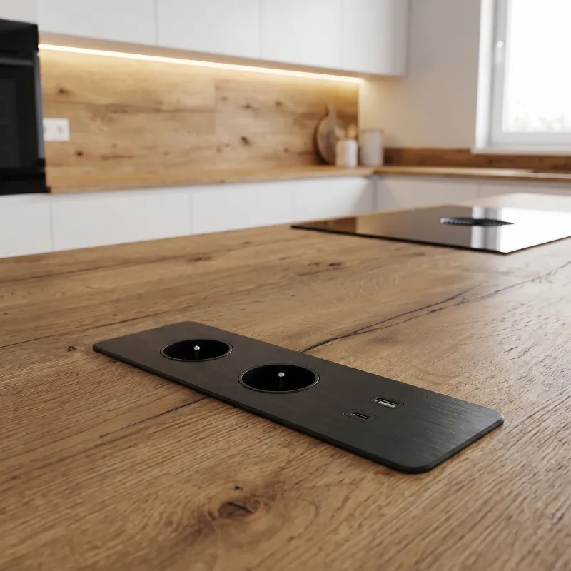 Elektrická zásuvková lišta EUROBOX 2x230V + 1xUSB C+A FRENCH / Černá matná