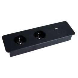 Elektrická zásuvková lišta EUROBOX 2x230V + 1xUSB C+A FRENCH / Černá matná