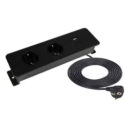 Elektrická zásuvková lišta EUROBOX 2x230V + 1xUSB C+A SCHUKO / Černá matná