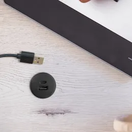 Interiérová 2 x USB A-C nabíječka do stolu 25mm PLUGY / Černá matná